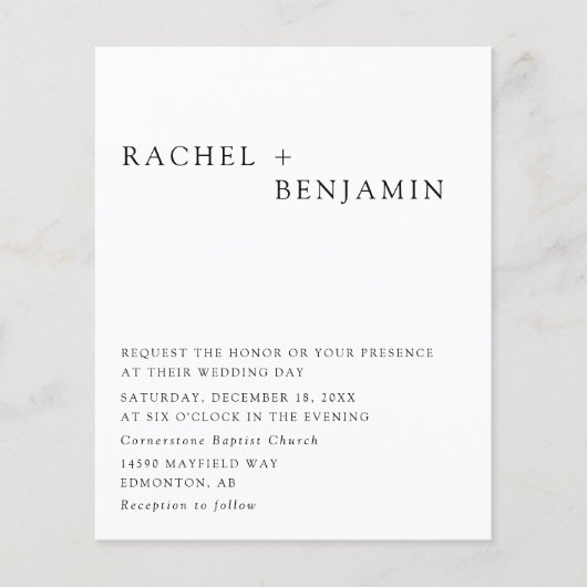 バジェットミニマリストエレガントウェディング白黒シック (正面)