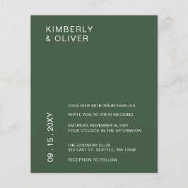 バジェットミニマリストグリーン結婚式招待状