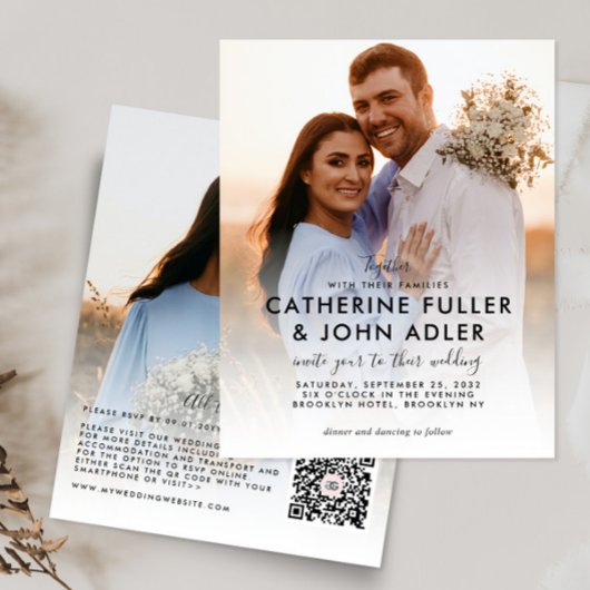 バジェットミニマリストシック2フォト結婚式招待状