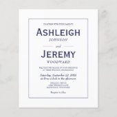 バジェットミニマリストネイビーブルー結婚式招待状 (正面)