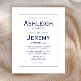 バジェットミニマリストネイビーブルー結婚式招待状