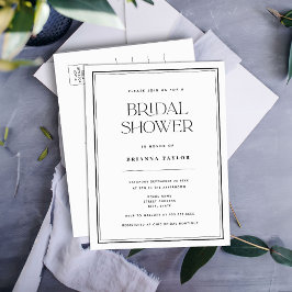 バジェットミニマリストブラック&ホワイトブライダルシャワー インビテーションポストカード