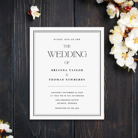 バジェットミニマリストブラック&ホワイト結婚式招待状