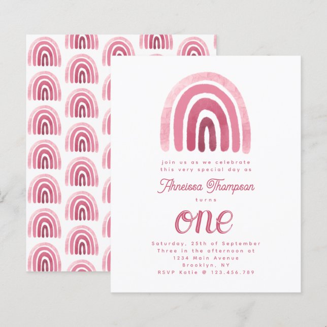 バジェットミニマリストボホピンクレインボーファースト誕生日 (正面/裏面)