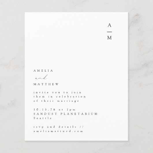 バジェットミニマリストモノグラム文字結婚式招待状 (正面)