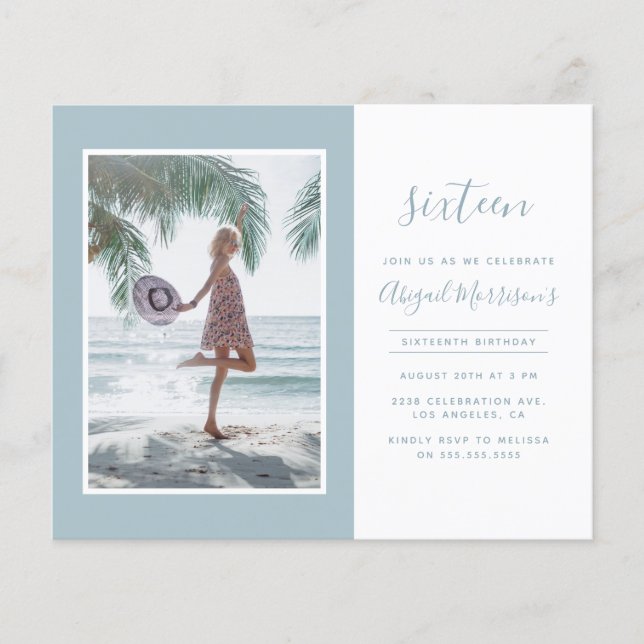 バジェットミニマリストライトブルーフォトバースデーパーティー (正面)