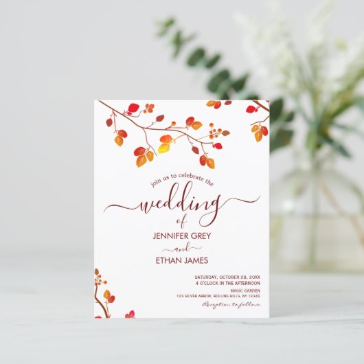バジェットミニマリスト書道秋の結婚式招待状 (スタンド正面)