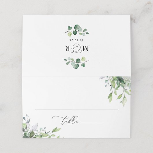 バジェットミニマリスト水の色の緑の折り畳み プレイスカード (外部開封)