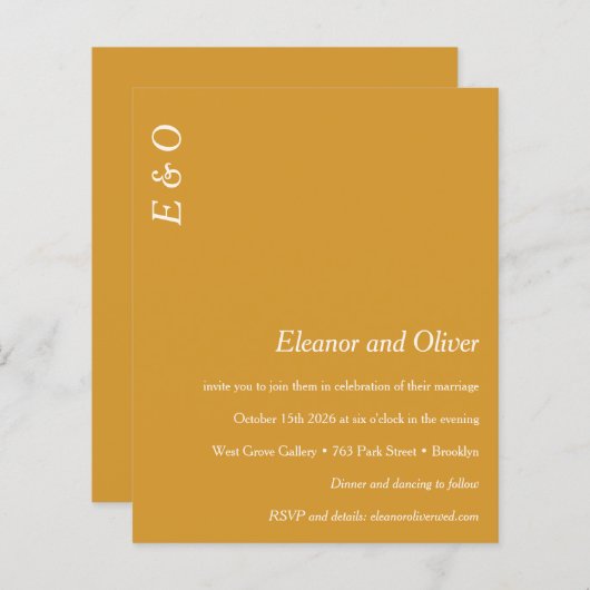 バジェットミニマルイエローエレガントウェディング招待状 (正面/裏面)