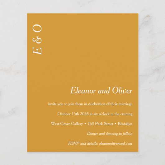 バジェットミニマルイエローエレガントウェディング招待状 (正面)