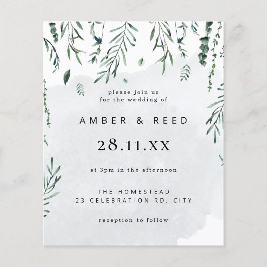 バジェットミニマルウォーターカラー落葉ちる結婚の チラシ (正面)