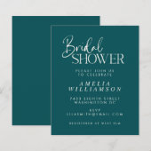 バジェットミニマルエメラルドスクリプトブライダルシャワー招待状 (正面/裏面)