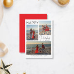 バジェットミニマルクリスマス3写真ホリデーカード ノートカード<br><div class="desc">祝スタイルの季節はパーソナライズされた3枚の写真と家族の名お気に入りの前を飾ったクリスマスカード。シンプルは、クリーンなデザインは、あなたの記憶を輝かせることができる一方、バック上の編集可能な色はあなたの休日のテーマに合わせて柔軟性を提供する。予算を超えずにフェスティバルと個人的な挨拶を送るのに最適！</div>