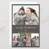 バジェットミニマルグレー金ゴールド4フォトクリスマスカード (正面/裏面)