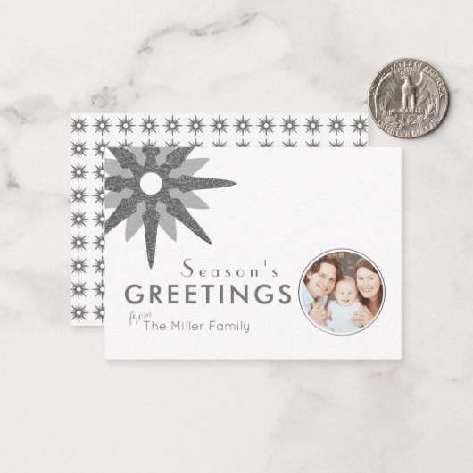 バジェットミニマルシルバー雪片ファミリーの写真 ノートカード (正面/裏面インサイチュ)
