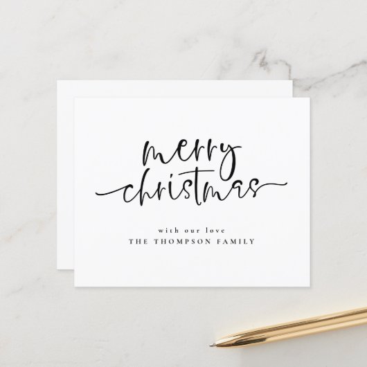 バジェットミニマルスクリプトメリークリスマスホリデーカード (正面/裏面インサイチュ)