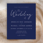 バジェットミニマルネイビーブルースクリプト結婚式招待状