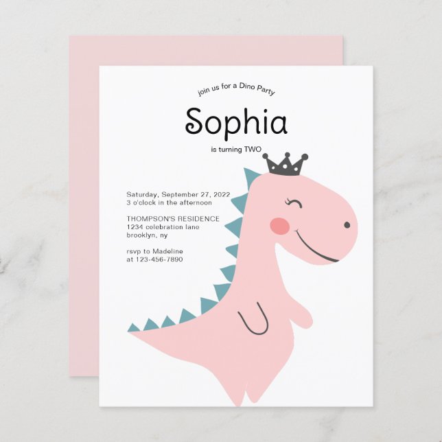 バジェットミニマルピンクガール恐竜の誕生日パーティー (正面/裏面)