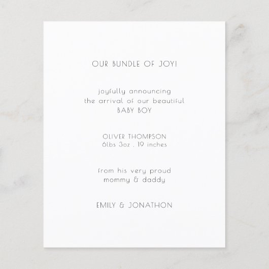 バジェットミニマルフォト男の赤ちゃん誕生発表 (裏面)