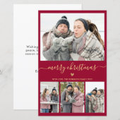 バジェットミニマルボルド金ゴールド4写真クリスマスカード (正面/裏面)