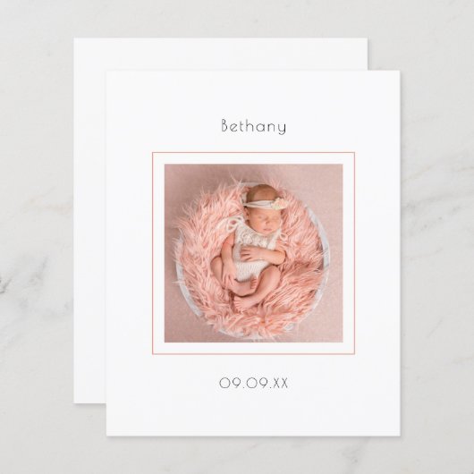 バジェットミニマル写真ベビーガール誕生のお知らせ (正面/裏面)