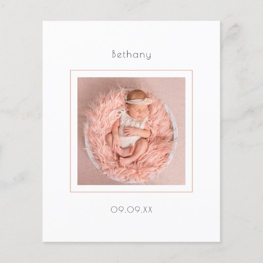 バジェットミニマル写真ベビーガール誕生のお知らせ (正面)