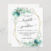 バジェットミントグリーン金ゴールドグリーン結婚式招待状 (正面/裏面)