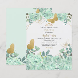 バジェットミント金ゴールドフローラバタフライスウィート16招待状