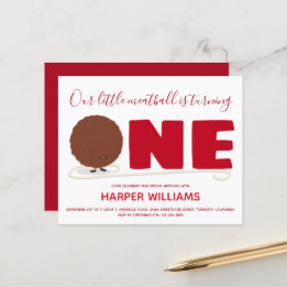 バジェットミートボールワン1ベビー第1誕生日招待状