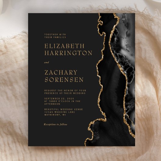 バジェットムーディブラックアゲート金ゴールド結婚式招待状