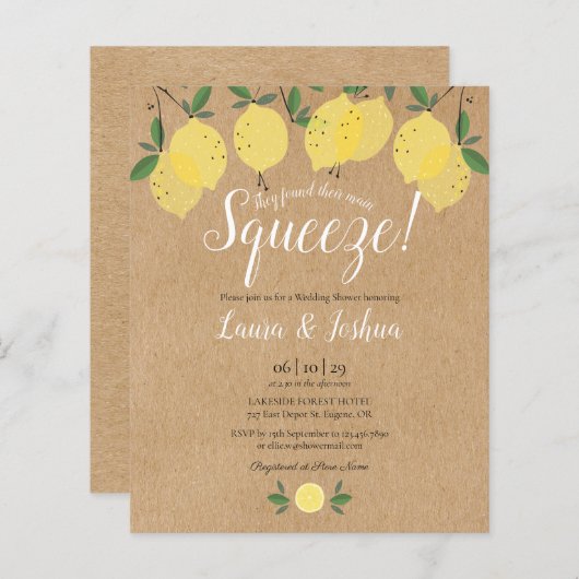 バジェットメインスクイズレモンウェディングシャワー招待状 (正面/裏面)