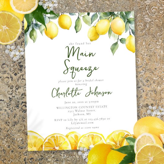 バジェットメインスクイーズ水カラーレモンブライダルシャワー