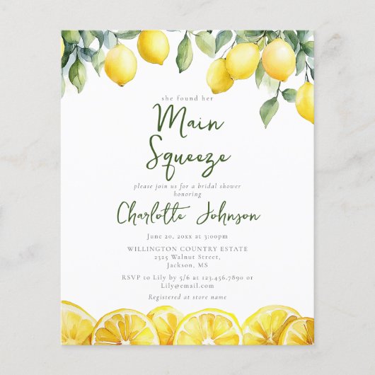 バジェットメインスクイーズ水カラーレモンブライダルシャワー (正面)