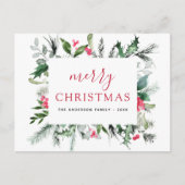 バジェットメリークリスマスグリーナリーレッドホリデーカード シーズンポストカード (正面)