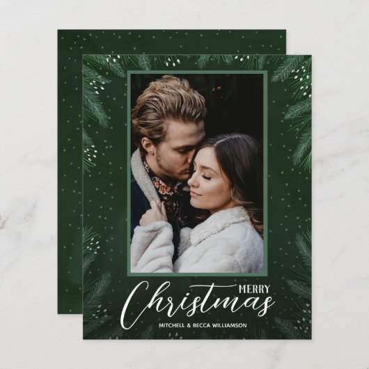 バジェットメリークリスマスグリーン写真ホリデーカード (正面/裏面)