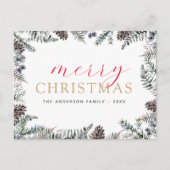 バジェットメリークリスマスダスティブルーグリーナリーホリデー シーズンポストカード (正面)