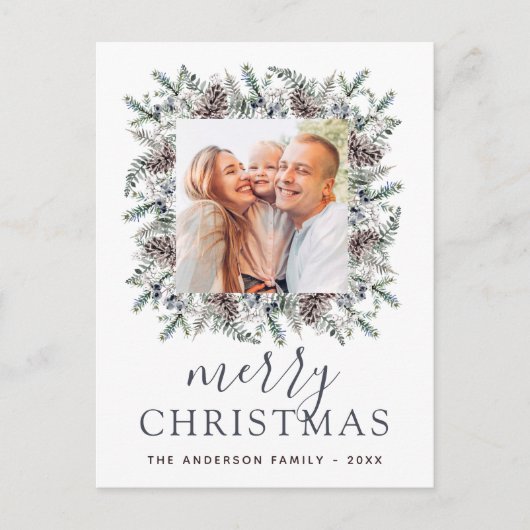 バジェットメリークリスマスダスティブルーフォトホリデー シーズンポストカード (正面)