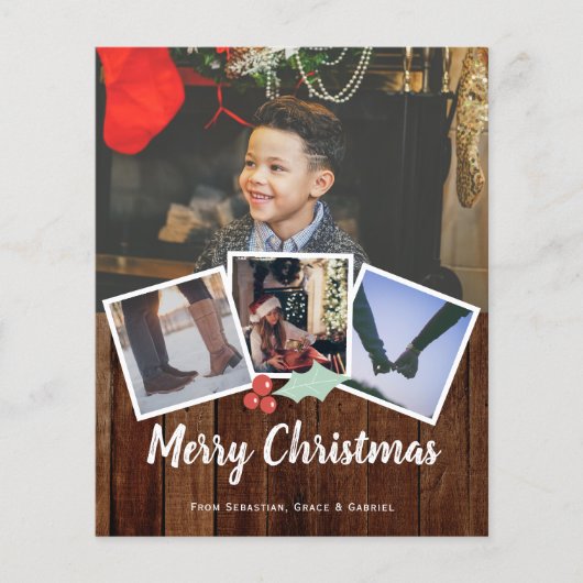 バジェットメリークリスマスフォト素朴ホリーとウッド (正面)