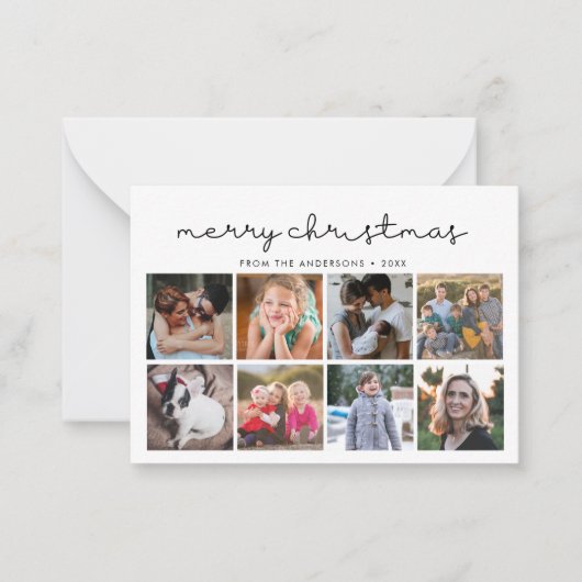 バジェットメリークリスマスミニマリスト8フォトホリデー ノートカード (正面)