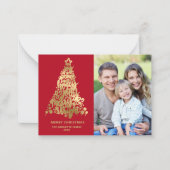 バジェットメリークリスマスレッド2写真金ゴールド ノートカード (正面)