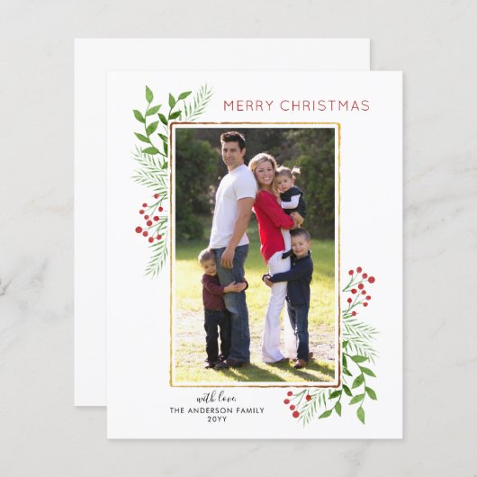 バジェットメリークリスマス葉の写真ホリデーカード (正面/裏面)