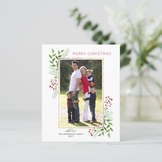 バジェットメリークリスマス葉の写真ホリデーカード (スタンド正面)