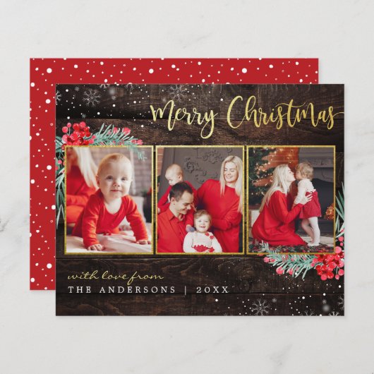 バジェットメリークリスマス金ゴールドウッド3フォトコラージュ (正面/裏面)