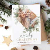 バジェットメリークリスマス金ゴールドグリーンリーフォトホリデー