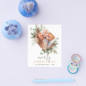 バジェットメリークリスマス金ゴールドグリーンリーフォトホリデー チラシ (シングル)