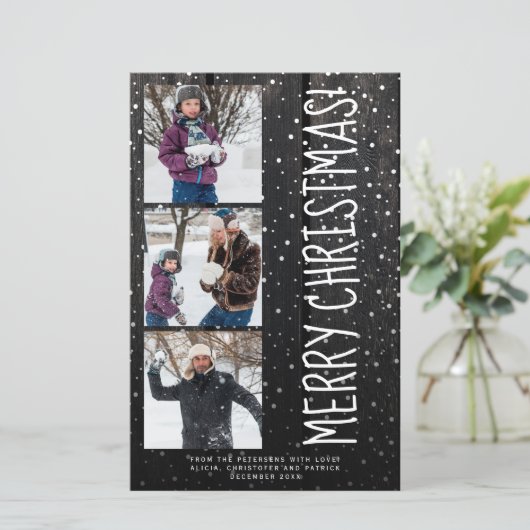 バジェットメリークリスマス3写真ラスティックホリデーカード (スタンド正面)