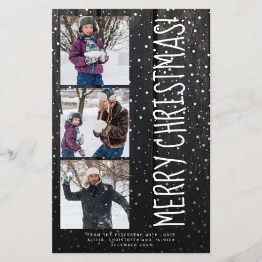 バジェットメリークリスマス3写真ラスティックホリデーカード (正面)
