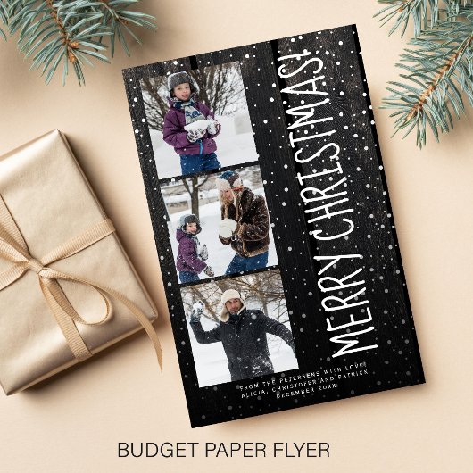 バジェットメリークリスマス3写真ラスティックホリデーカード チラシ
