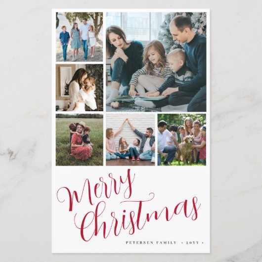 バジェットメリークリスマス6写真赤タイポグラフィカード (正面)