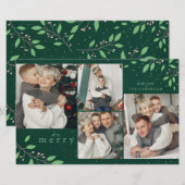 バジェットメリービーグリーンボタニカルフォトホリデーカード (正面/裏面)